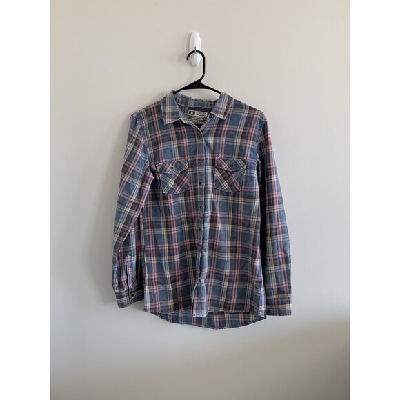 Puck Women’s Blue Pink Plaid Button Shirt Cotton Blend Size Medium - Picture 1 of 7